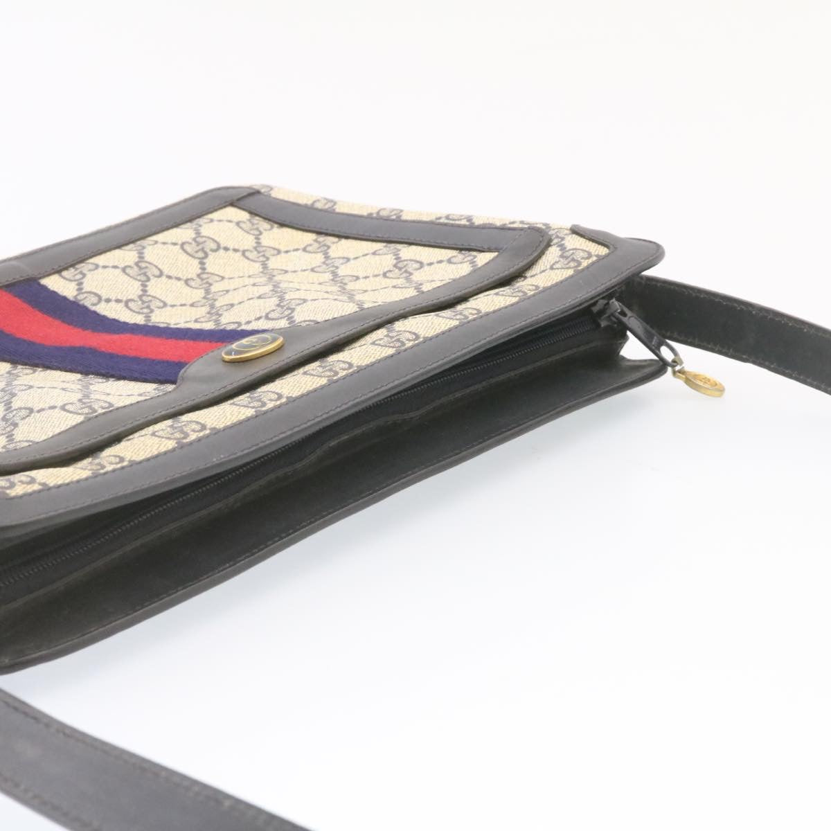 GUCCI Sherry Line GG Canvas Shoulder Bag PVC Leather Red Navy  ar4424