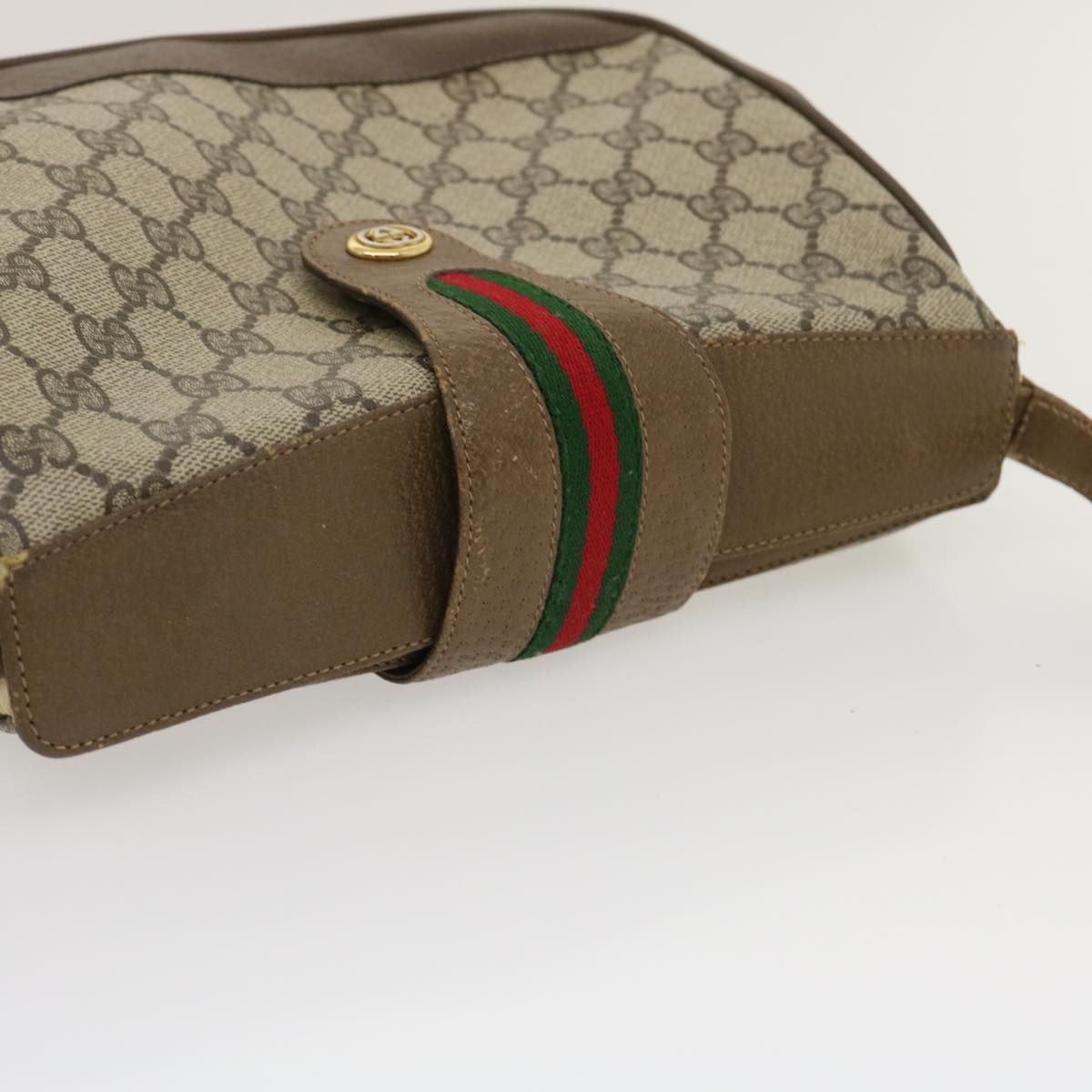 GUCCI Web Sherry Line GG Canvas Shoulder Bag Beige Red Green  ar6721
