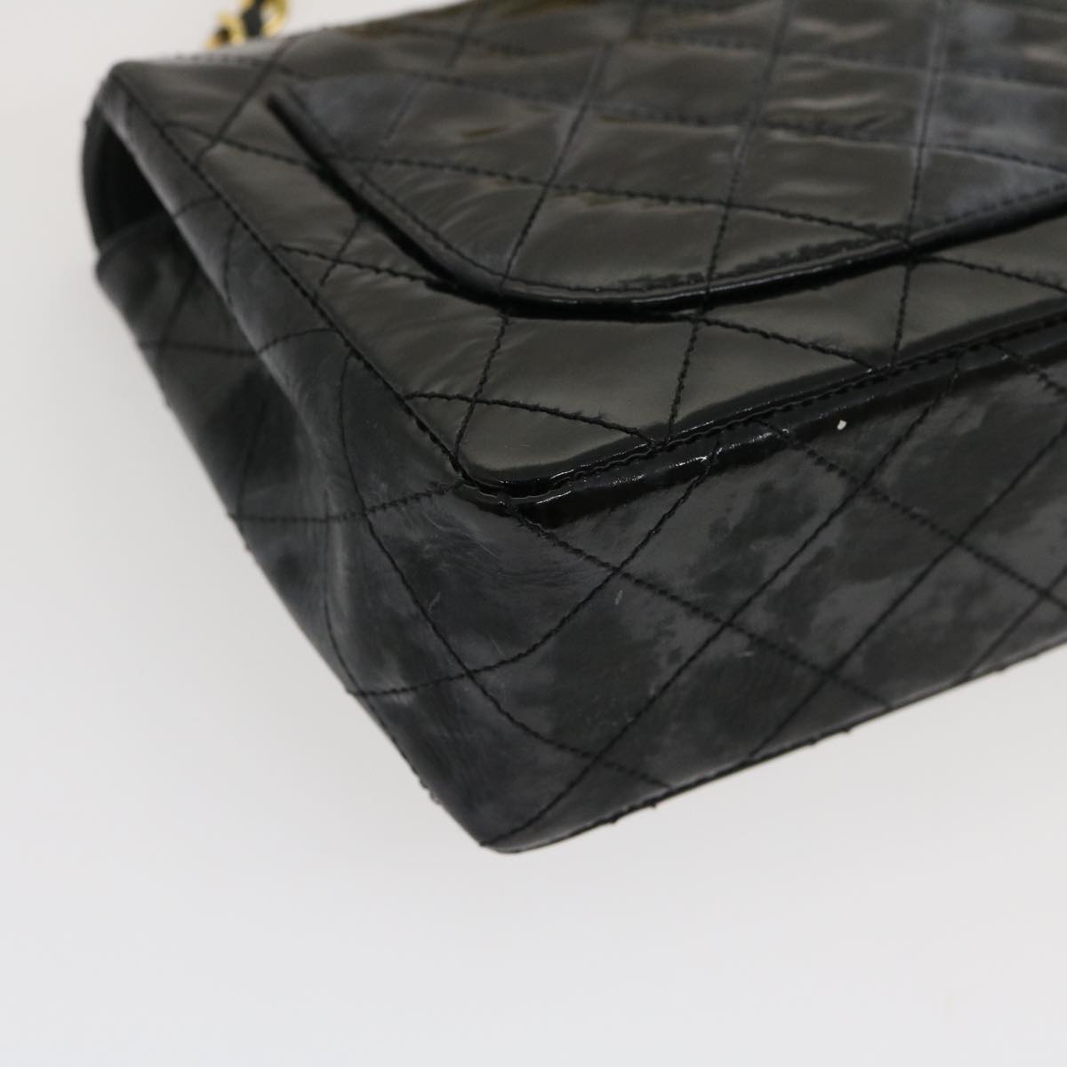 CHANEL Mini Matelasse Chain Flap Shoulder Bag Enamel Black Gold CC  ar6839A