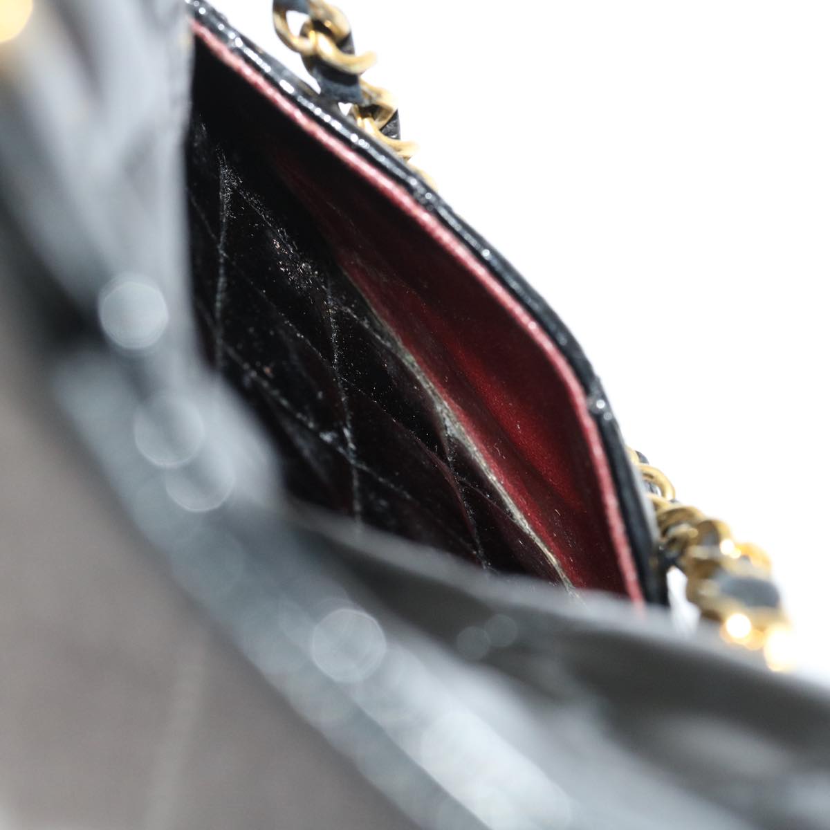 CHANEL Mini Matelasse Chain Flap Shoulder Bag Enamel Black Gold CC  ar6839A