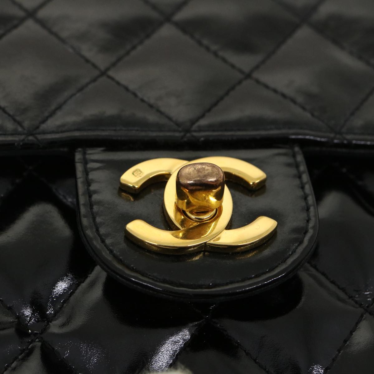 CHANEL Mini Matelasse Chain Flap Shoulder Bag Enamel Black Gold CC  ar6839A