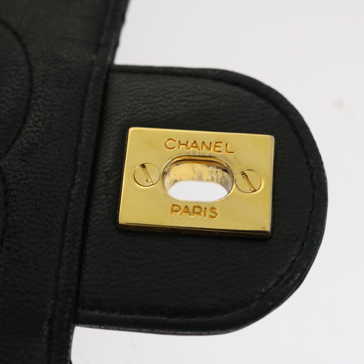 CHANEL Mini Matelasse Chain Flap Shoulder Bag Enamel Black Gold CC  ar6839A