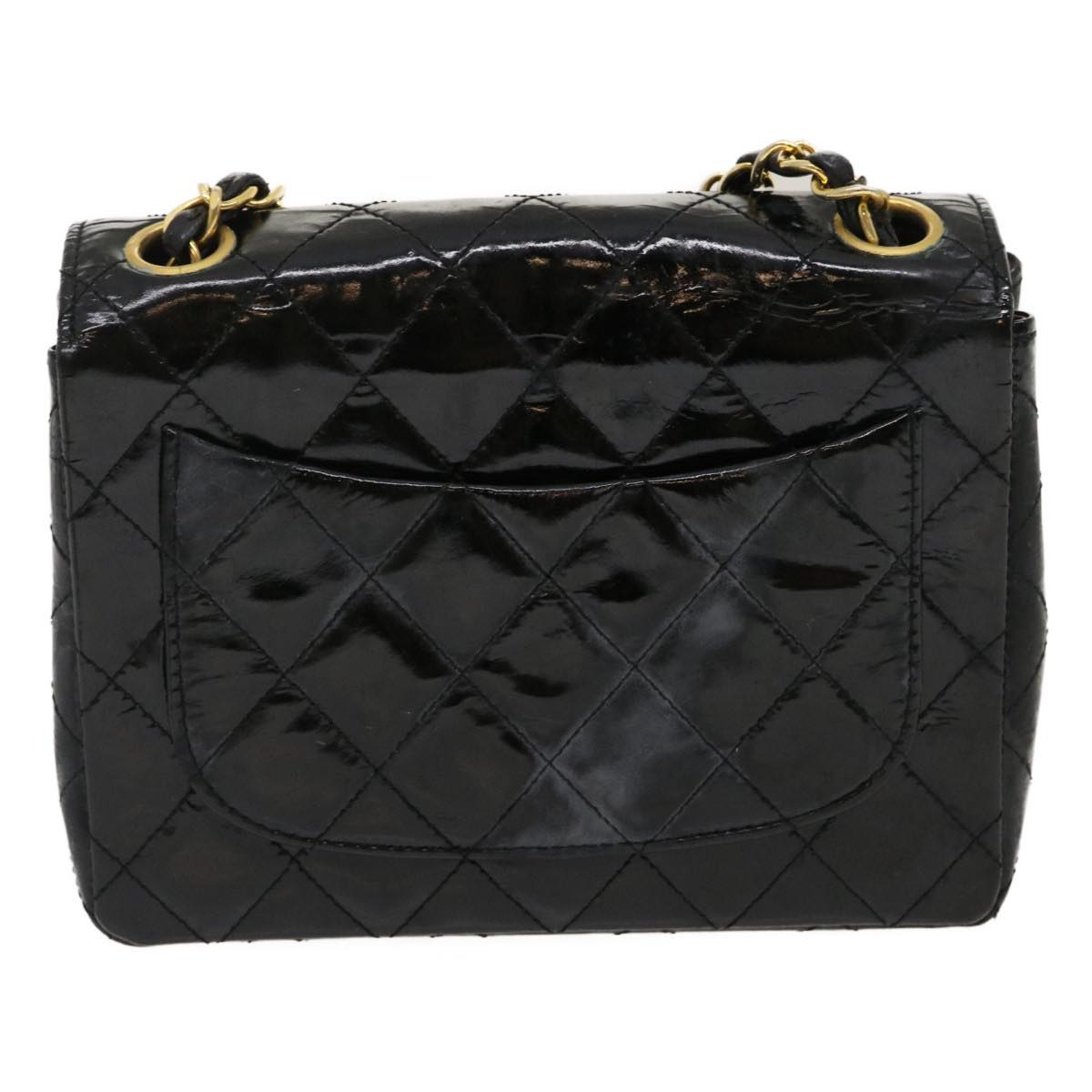 CHANEL Mini Matelasse Chain Flap Shoulder Bag Enamel Black Gold CC  ar6839A