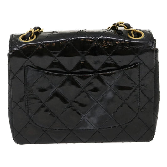 CHANEL Mini Matelasse Chain Flap Shoulder Bag Enamel Black Gold CC  ar6839A