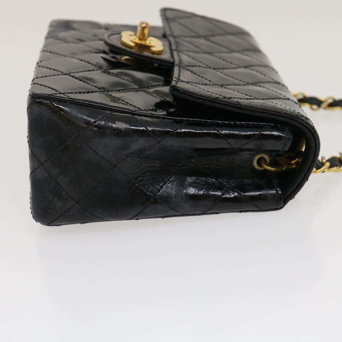 CHANEL Mini Matelasse Chain Flap Shoulder Bag Enamel Black Gold CC  ar6839A
