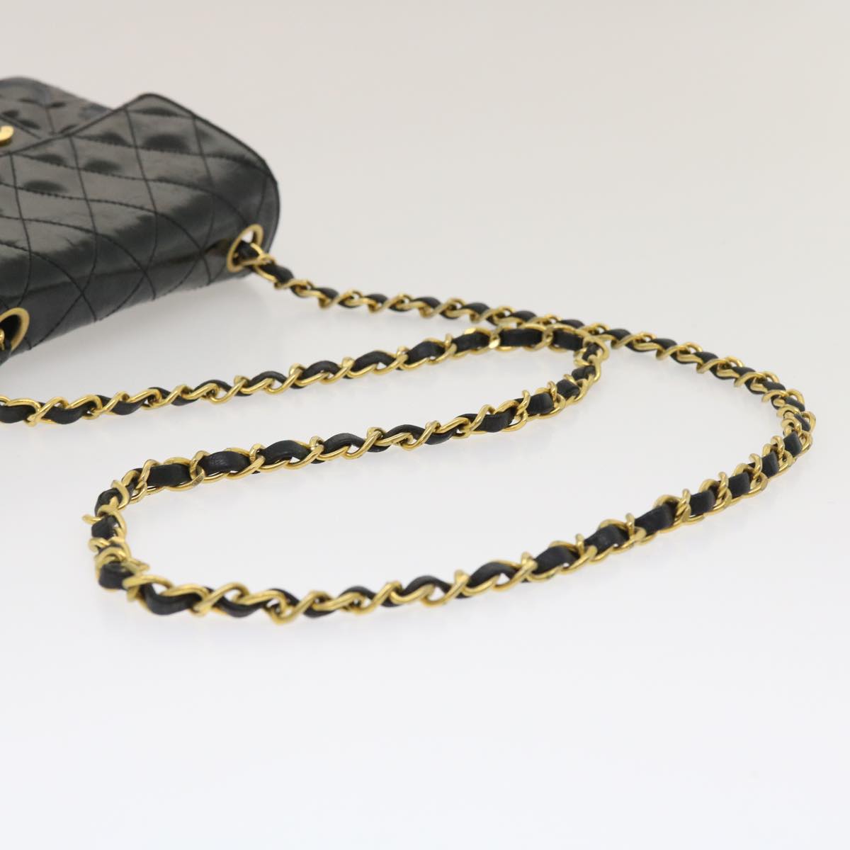 CHANEL Mini Matelasse Chain Flap Shoulder Bag Enamel Black Gold CC  ar6839A