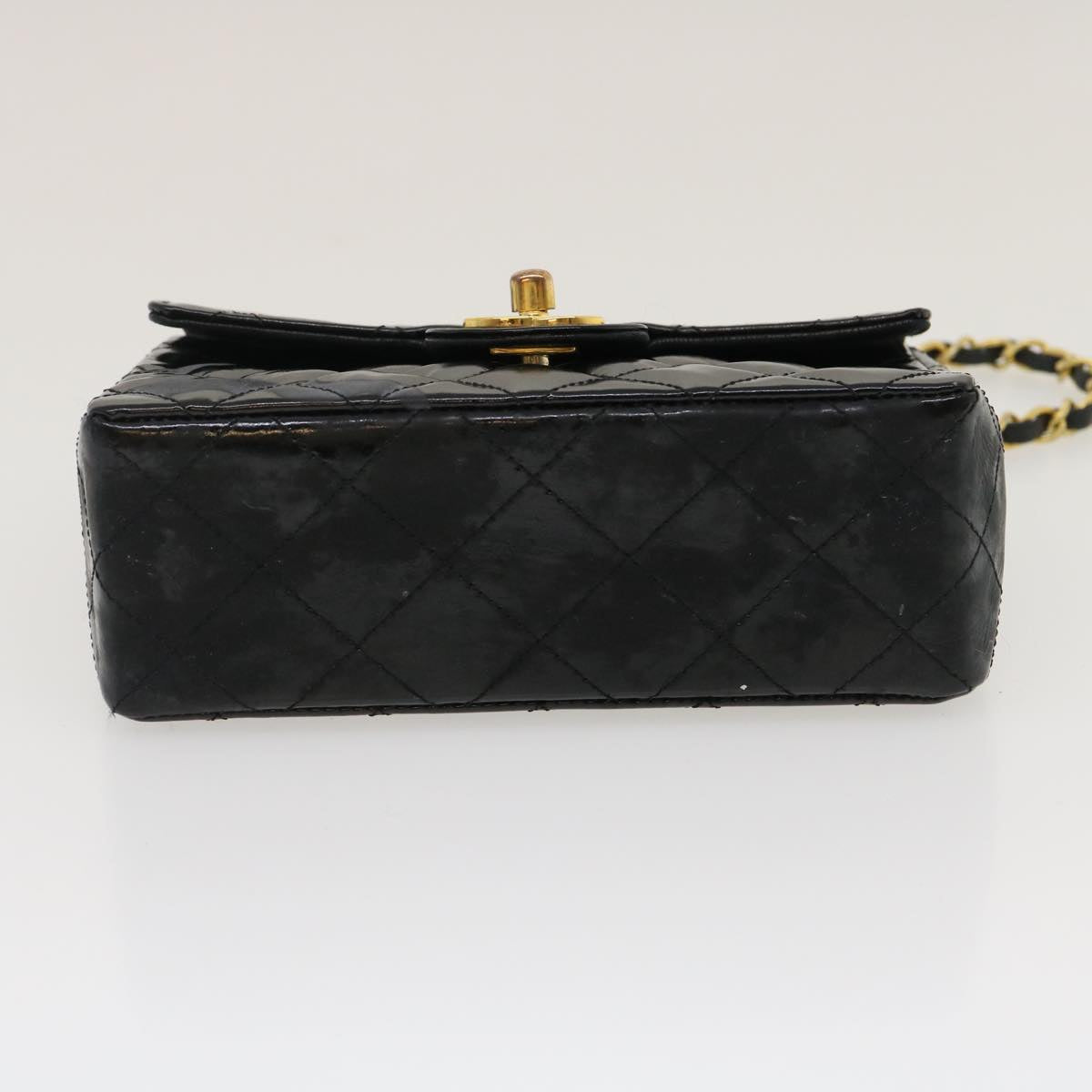 CHANEL Mini Matelasse Chain Flap Shoulder Bag Enamel Black Gold CC  ar6839A