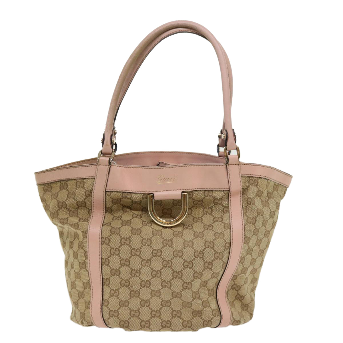 GUCCI GG Canvas Tote Bag Leather Beige 211982  ar9875B
