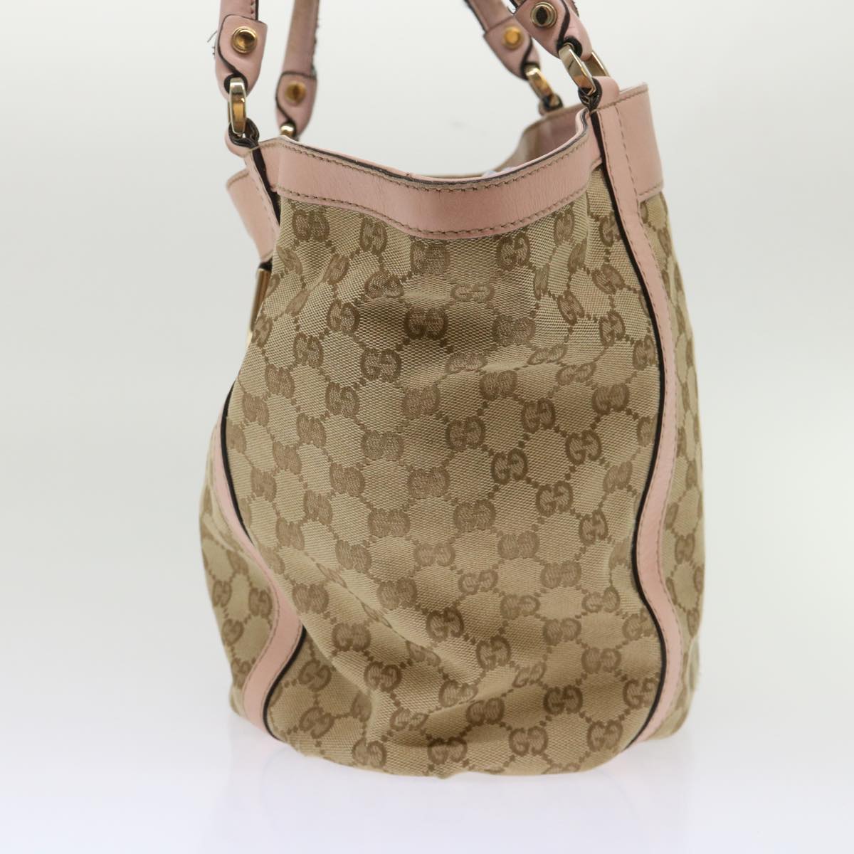 GUCCI GG Canvas Tote Bag Leather Beige 211982  ar9875B