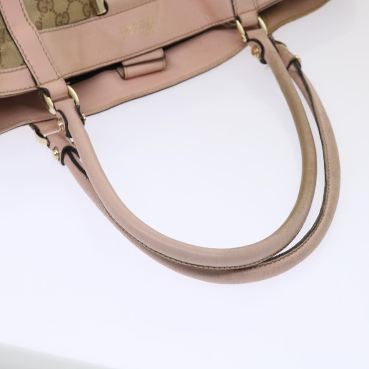 GUCCI GG Canvas Tote Bag Leather Beige 211982  ar9875B