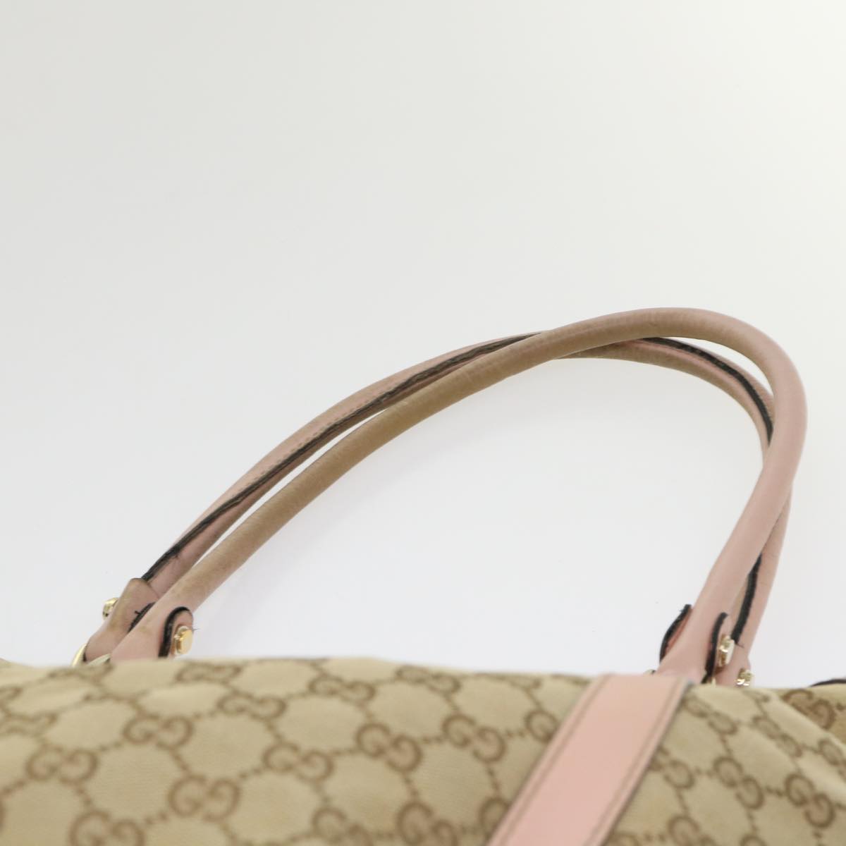 GUCCI GG Canvas Tote Bag Leather Beige 211982  ar9875B