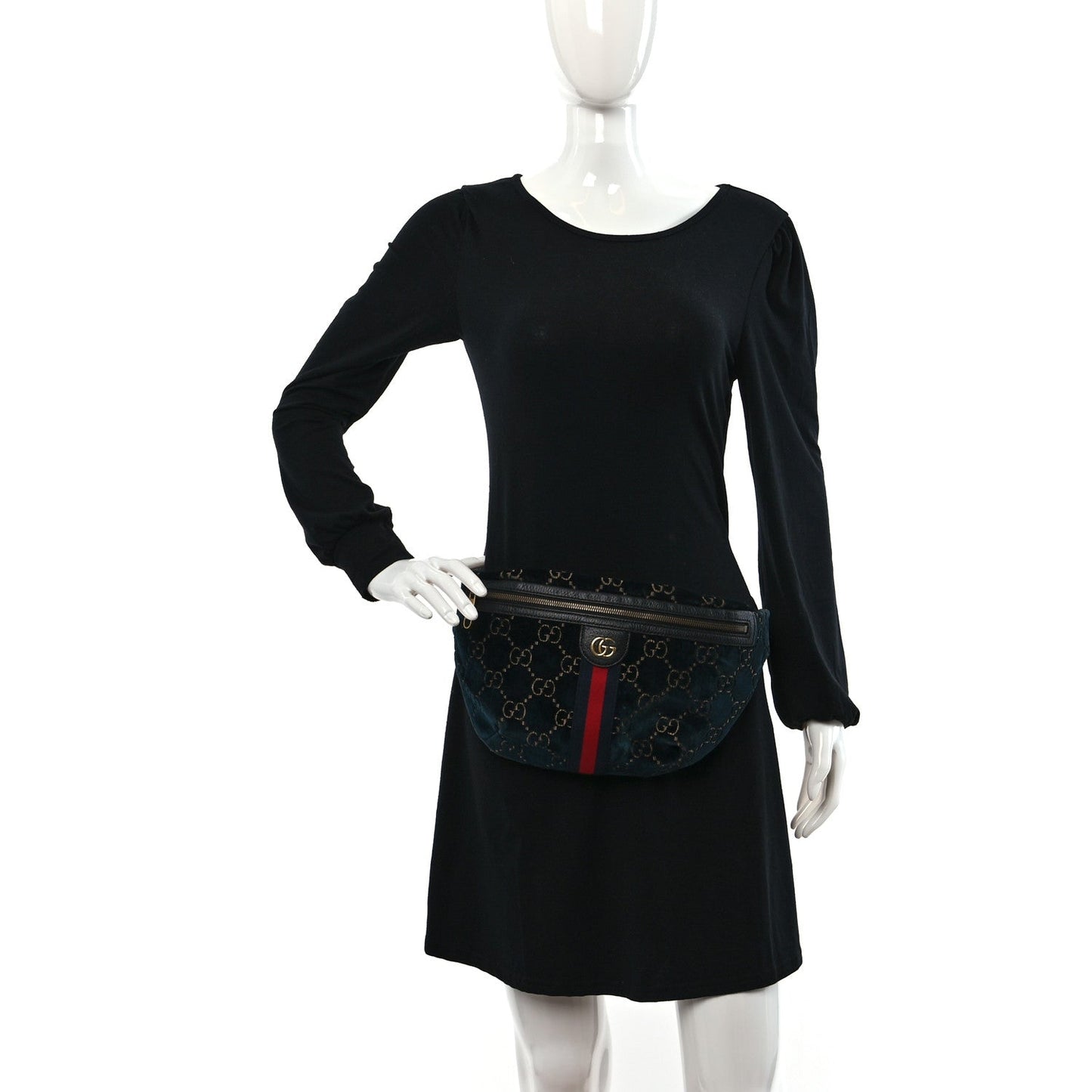 Gucci Velvet Gg Web Belt Bag Blue Beige