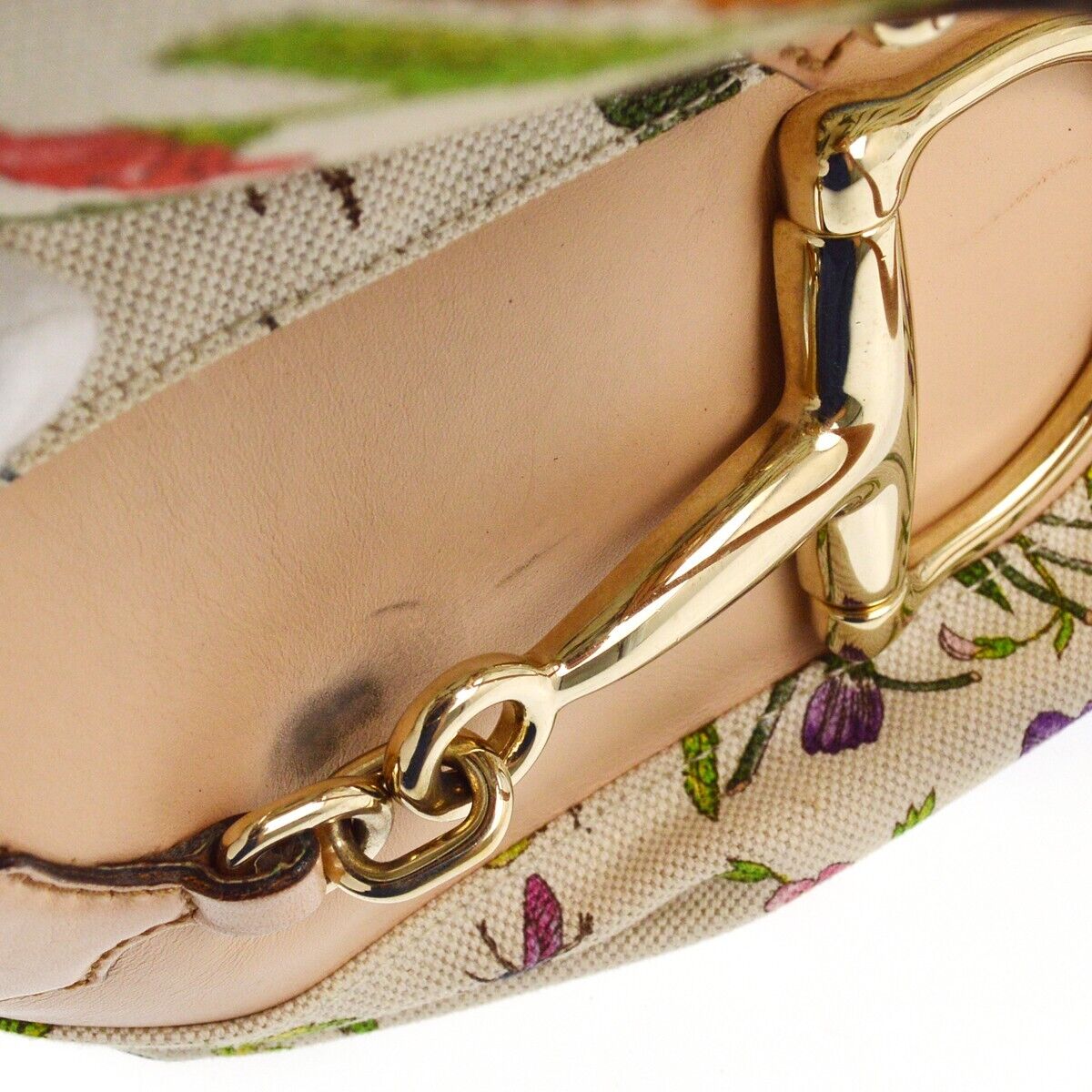Gucci Beige Flower Horsebit Tote Handbag