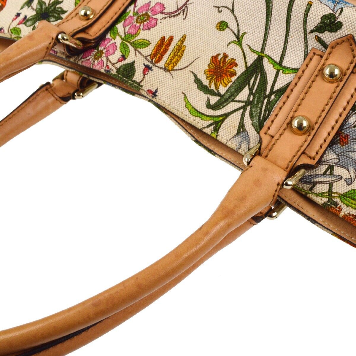Gucci Beige Flower Horsebit Tote Handbag