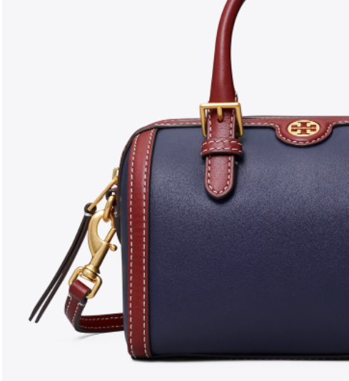 Tory Burch Monogram Two-Tone Barrel Leather Crossbody Bag