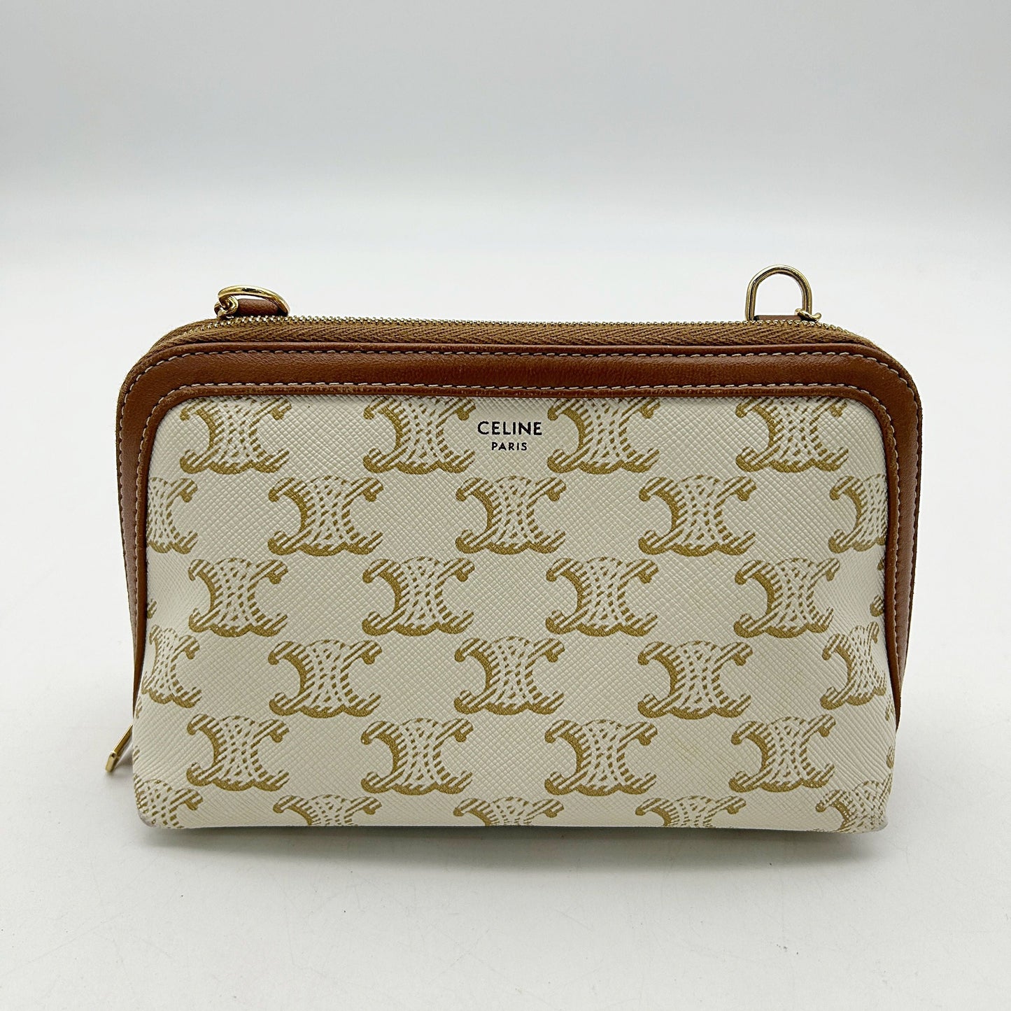 Céline Cream Celine Triomphe Clutch On Chain Crossbody Bag Leather LA41893