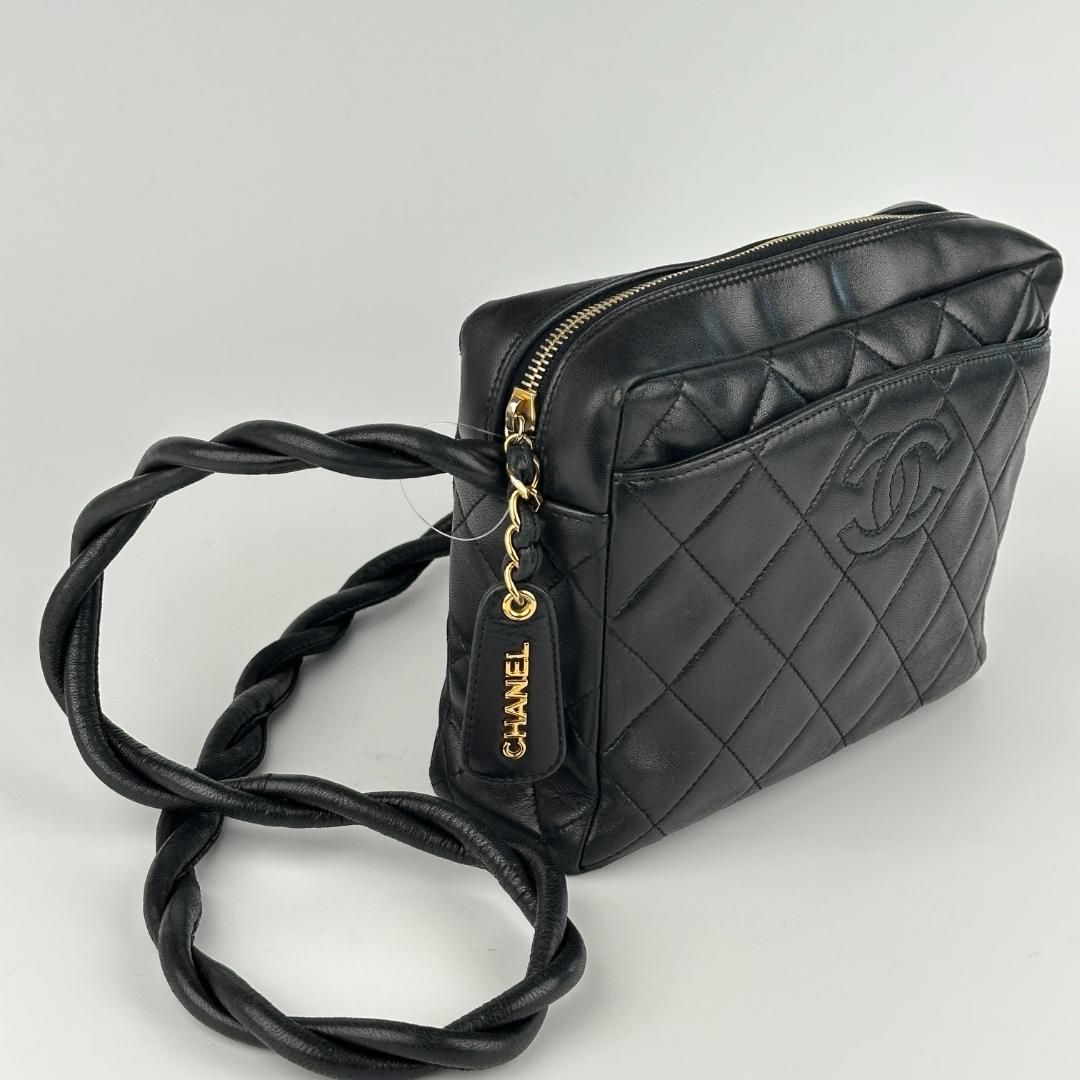 Chanel Vintage Twisted CC Camera Shoulder Bag Quilted Lambskin Small Black MR