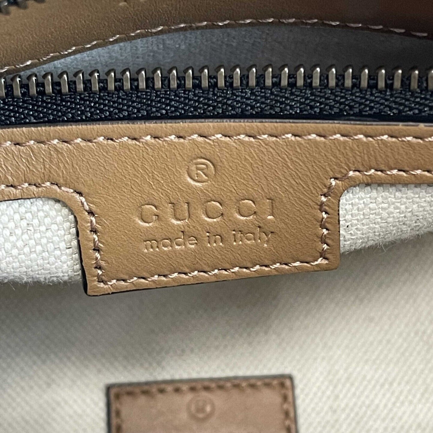 GUCCI GG Canvas Linea Bauletto Plaque Mini Top Handle Crossbody Black/Brown