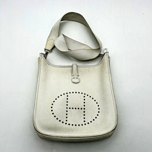 HERMES Taurillon Clemence Evelyne III PM Gris Perle Bleu Lin LA28861