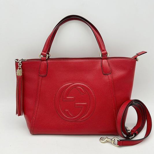 Gucci | Bags | Gucci Soho Convertible Top Handle Bag Leather Small Red LA13610