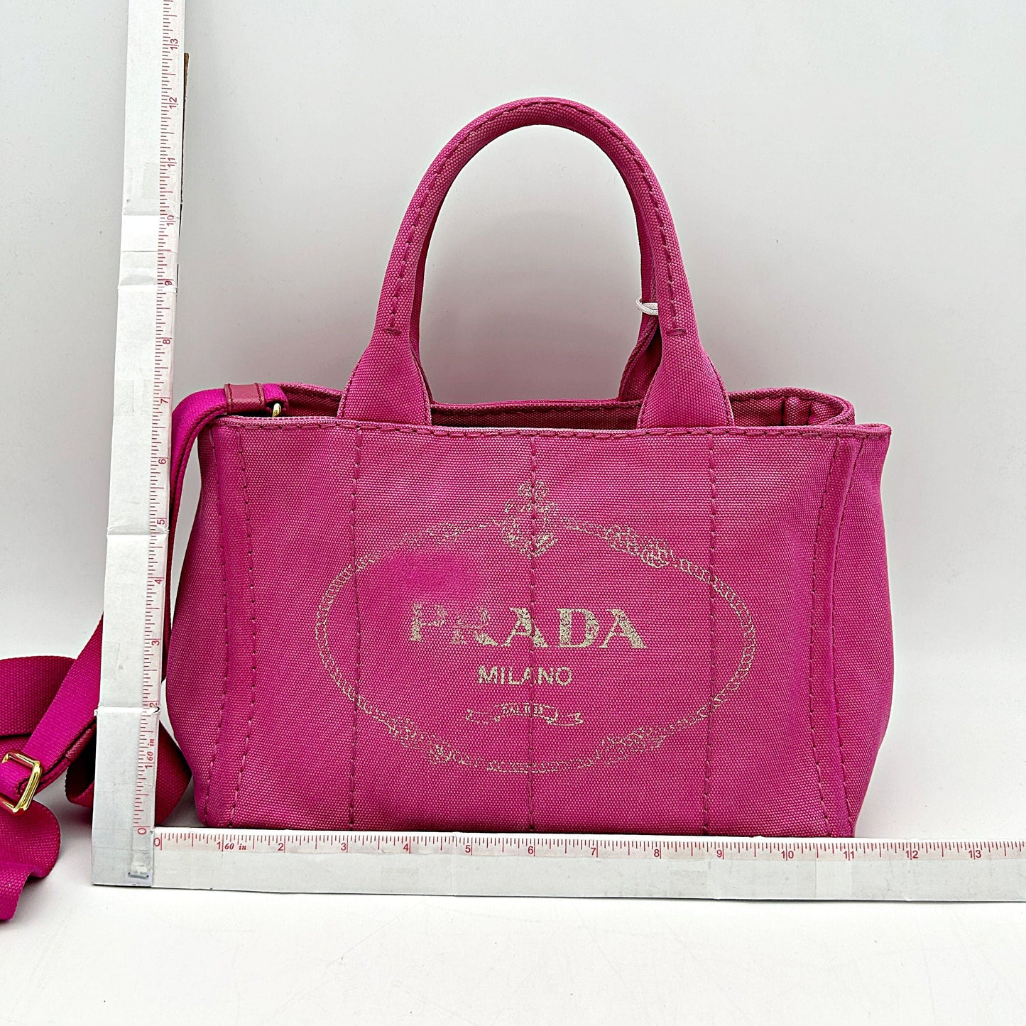 Pre-owned Prada  Denim Small Canapa Logo Tote Peonia LA10326