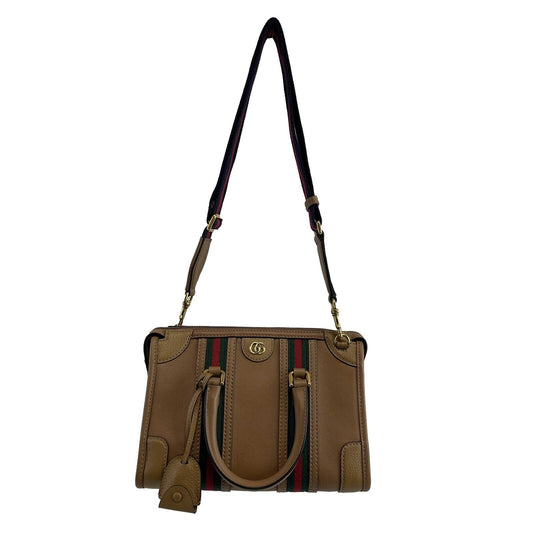 GUCCI Beige Leather Bauletto Double G Small Top Handle Tote Crossbody Bag