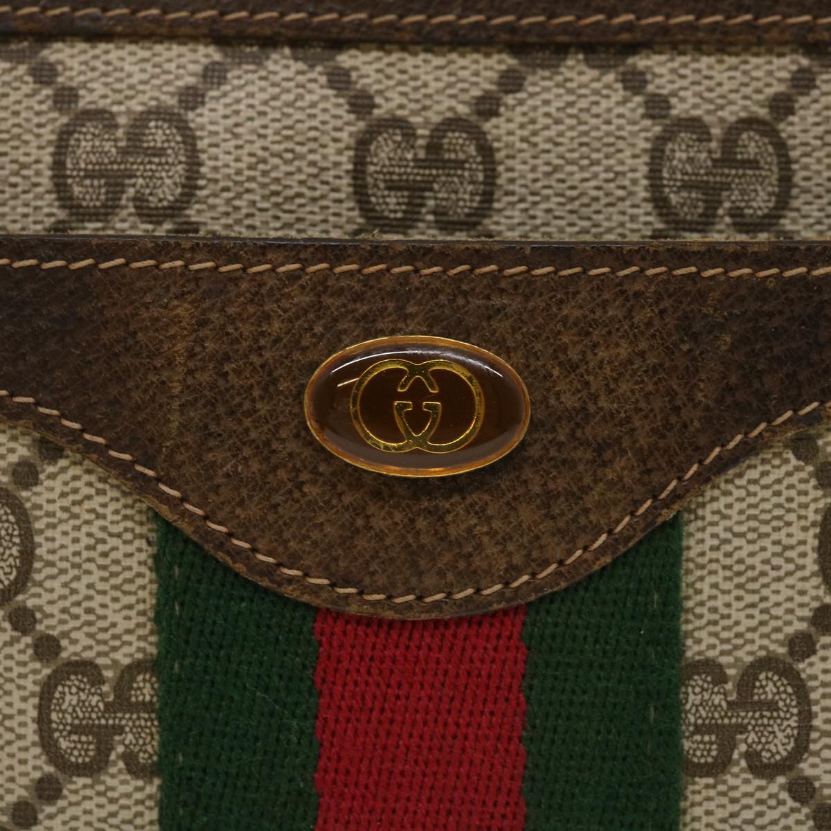 GUCCI Web Sherry Line GG Canvas Shoulder Bag Beige Red Green  bs1024