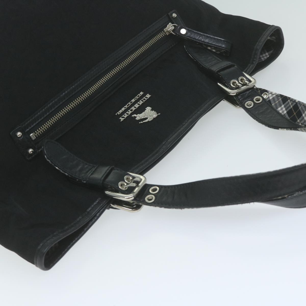 Burberry Nova Check Blue Label Shoulder Bag Nylon Black Auth bs11643