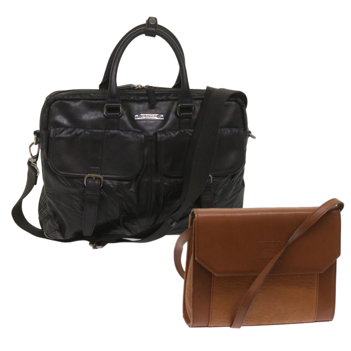 Burberry Shoulder Bag Leather 2Set Brown Black Auth bs11672