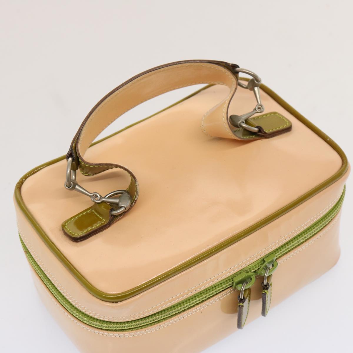 GUCCI Vanity Cosmetic Pouch Enamel Beige 032 1669 0141 Auth bs13940
