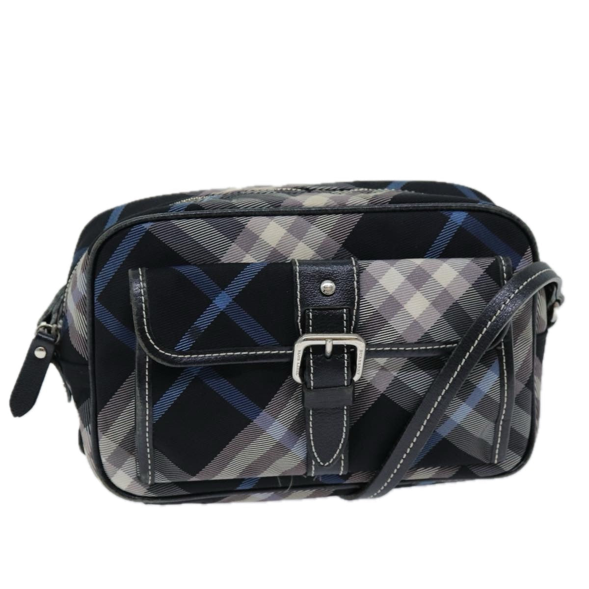 Burberry Nova Check Shoulder Bag Nylon Blue Black Auth bs14506