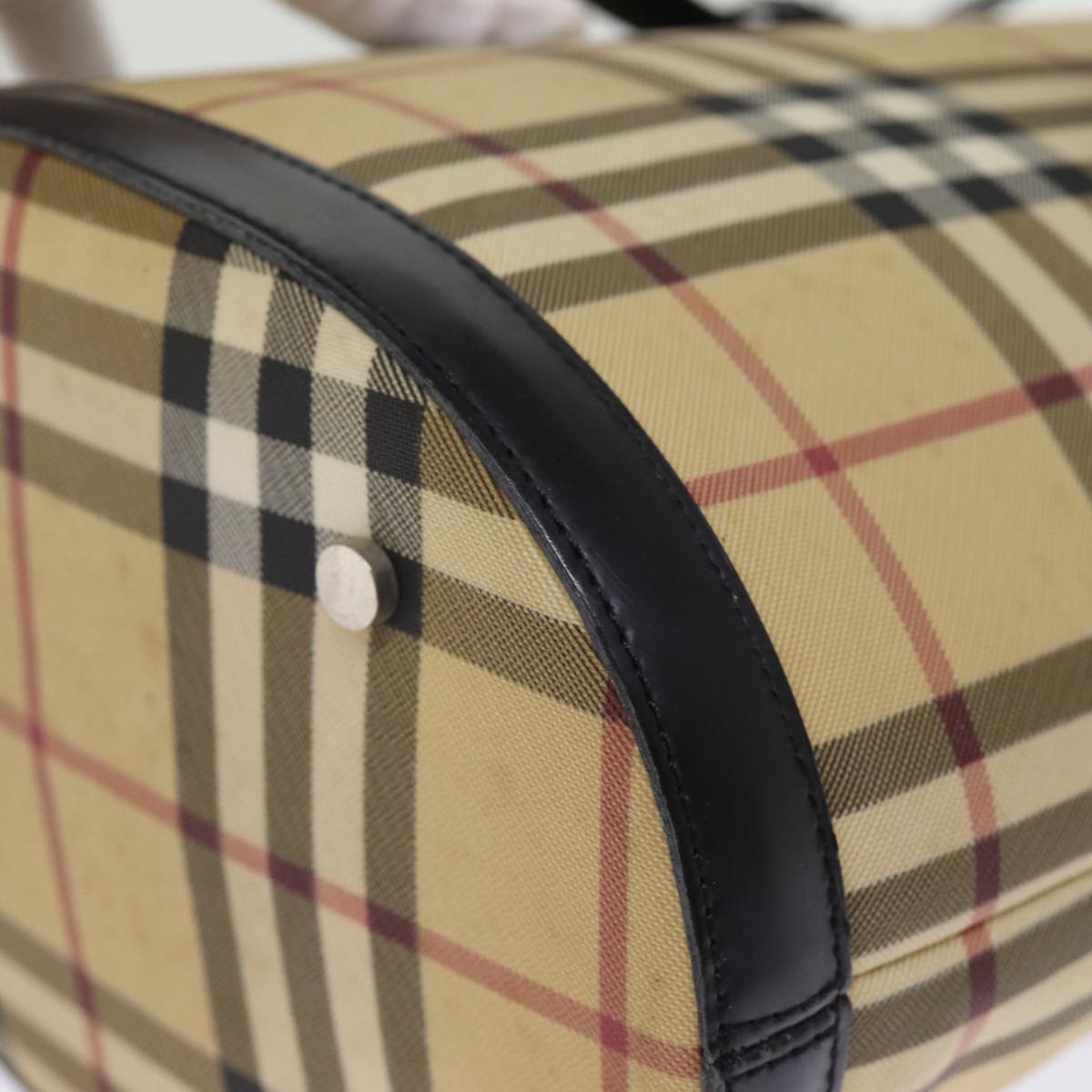 Burberry Nova Check Shoulder Bag PVC Leather Beige Auth bs14740