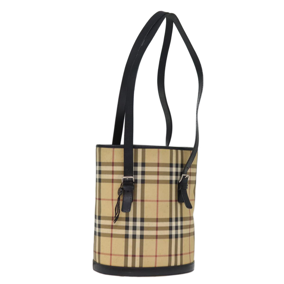 Burberry Nova Check Shoulder Bag PVC Leather Beige Auth bs14740