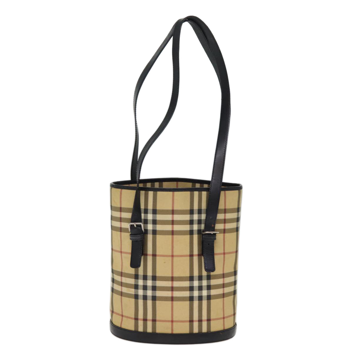 Burberry Nova Check Shoulder Bag PVC Leather Beige Auth bs14740