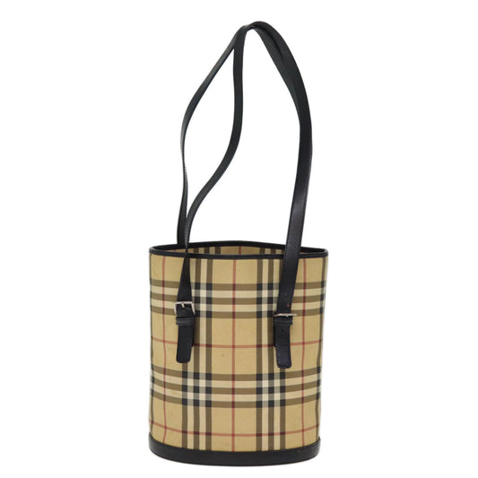 Burberry Nova Check Shoulder Bag PVC Leather Beige Auth bs14740