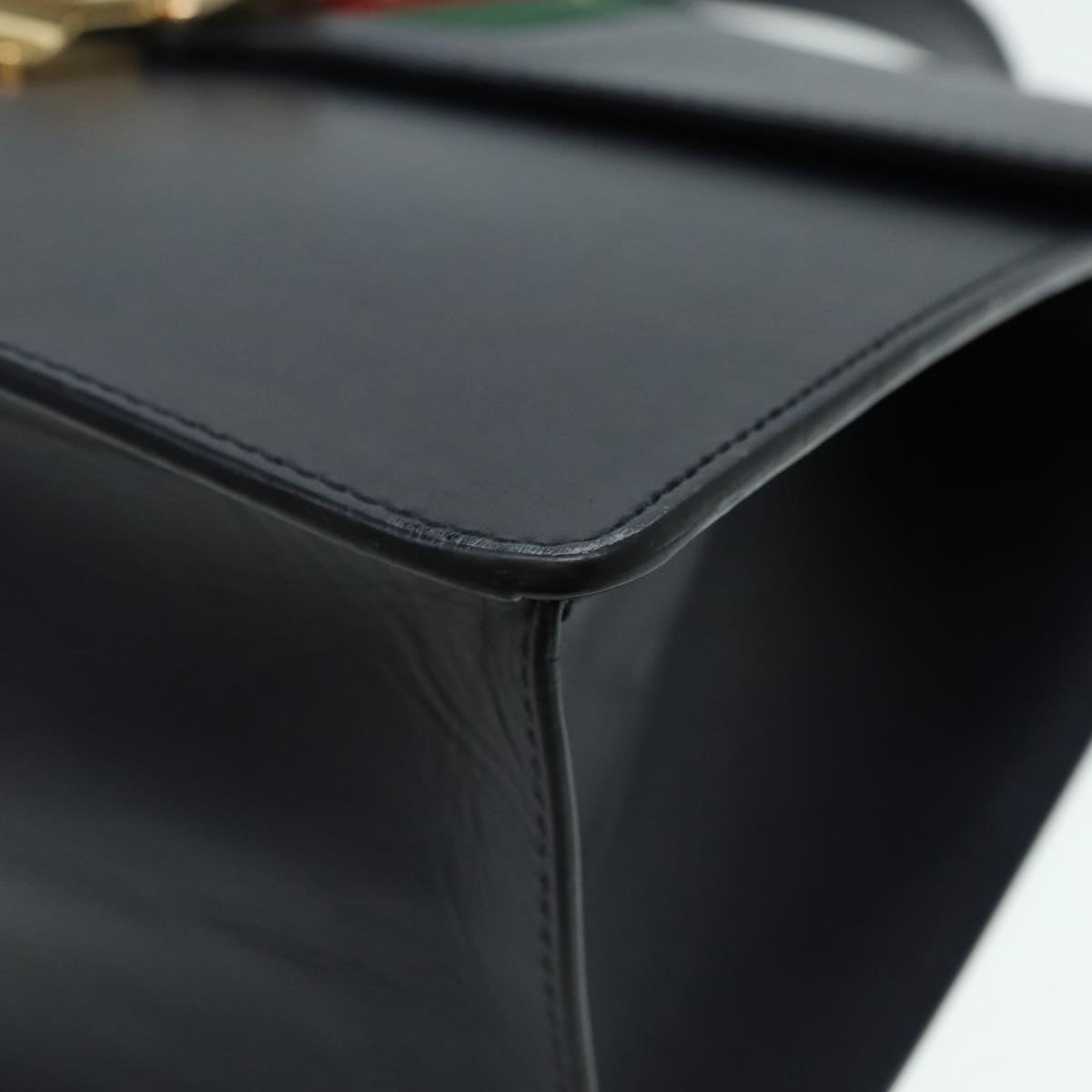 GUCCI Web Sherry Line Silvi Hand Bag Leather Black Red Green 431665 Auth bs17172