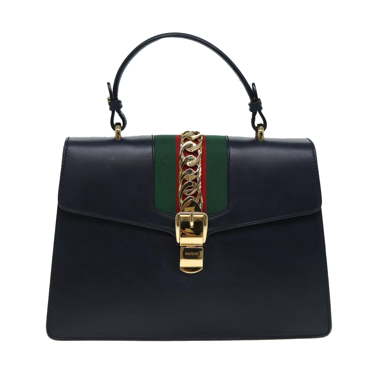 GUCCI Web Sherry Line Silvi Hand Bag Leather Black Red Green 431665 Auth bs17172