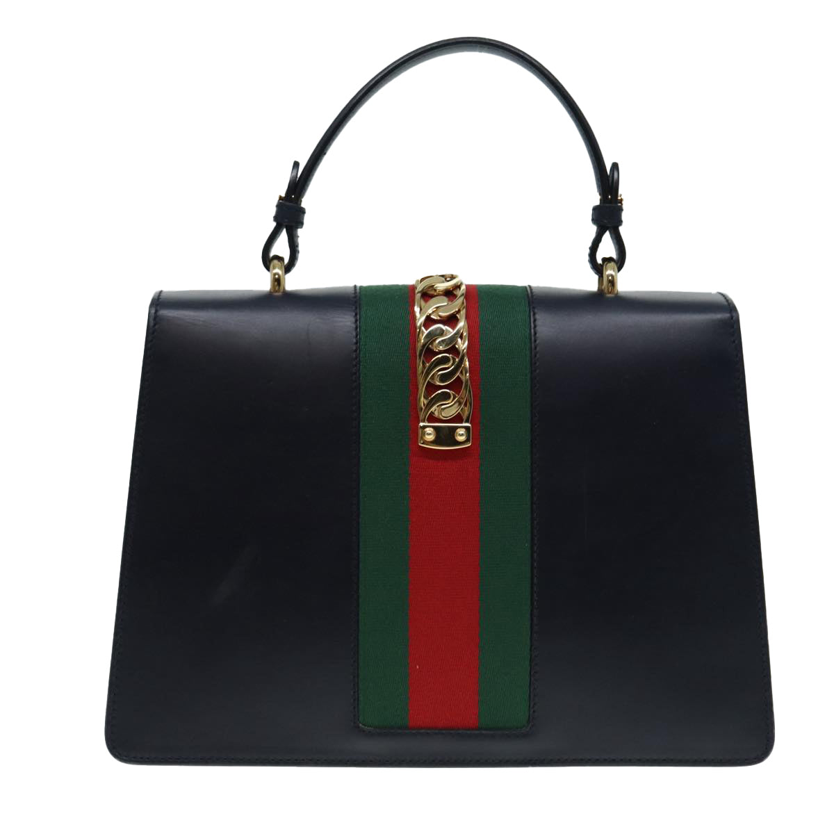 GUCCI Web Sherry Line Silvi Hand Bag Leather Black Red Green 431665 Auth bs17172