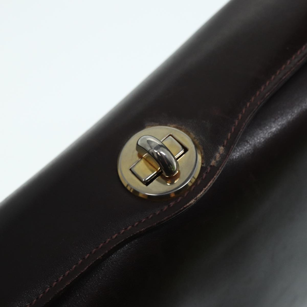 GUCCI Shoulder Bag Leather Brown Gold Auth bs17265