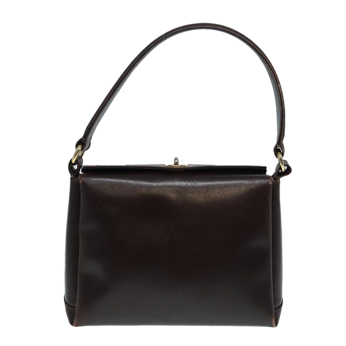 GUCCI Shoulder Bag Leather Brown Gold Auth bs17265
