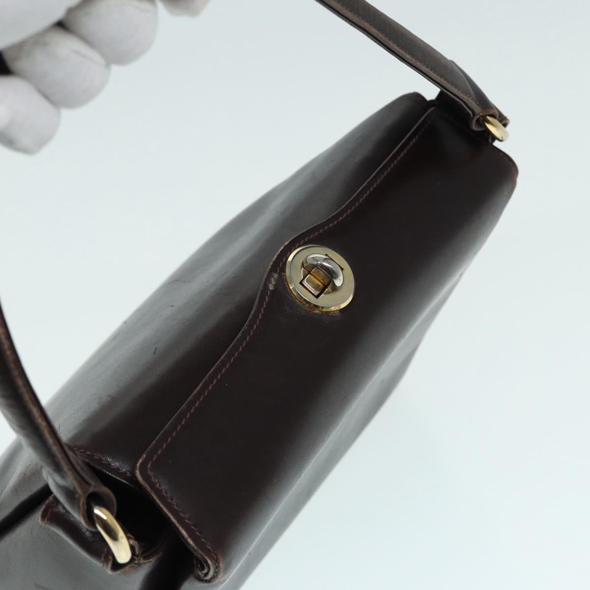 GUCCI Shoulder Bag Leather Brown Gold Auth bs17265