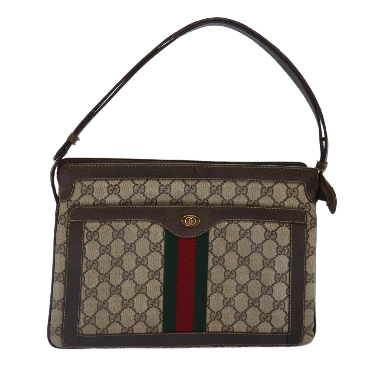 GUCCI GG Supreme Web Sherry Line Shoulder Bag PVC Beige Red Green Auth bs17435