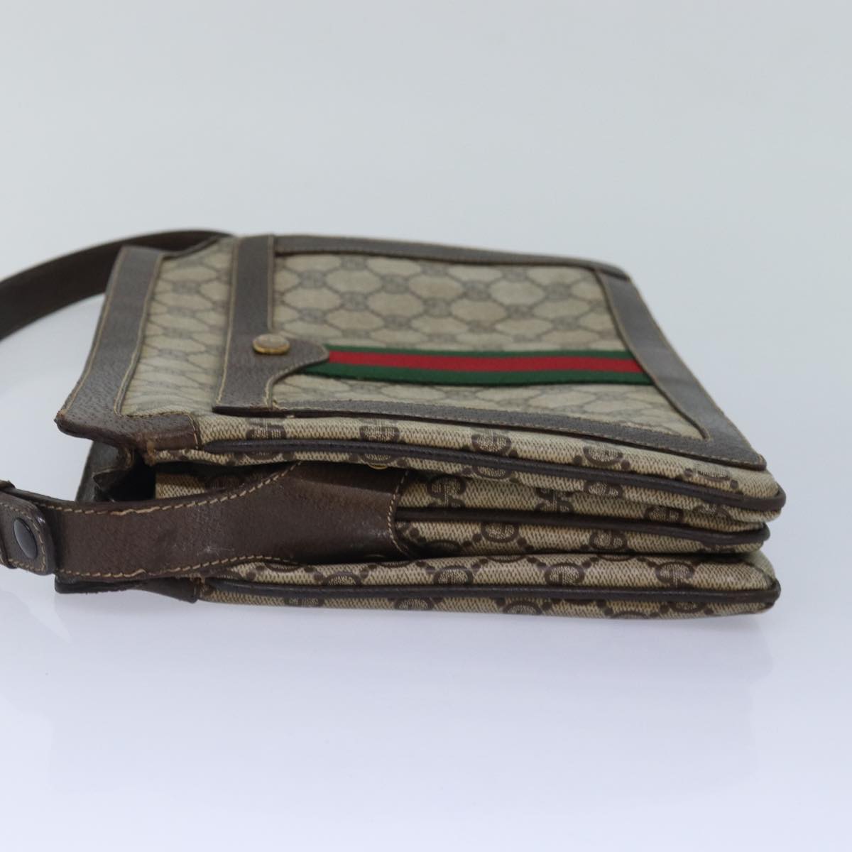 GUCCI GG Supreme Web Sherry Line Shoulder Bag PVC Beige Red Green Auth bs17435