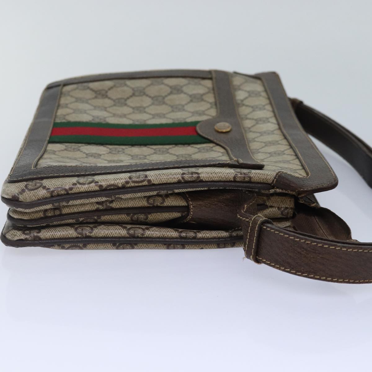 GUCCI GG Supreme Web Sherry Line Shoulder Bag PVC Beige Red Green Auth bs17435
