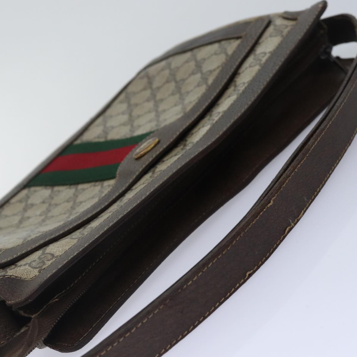GUCCI GG Supreme Web Sherry Line Shoulder Bag PVC Beige Red Green Auth bs17435