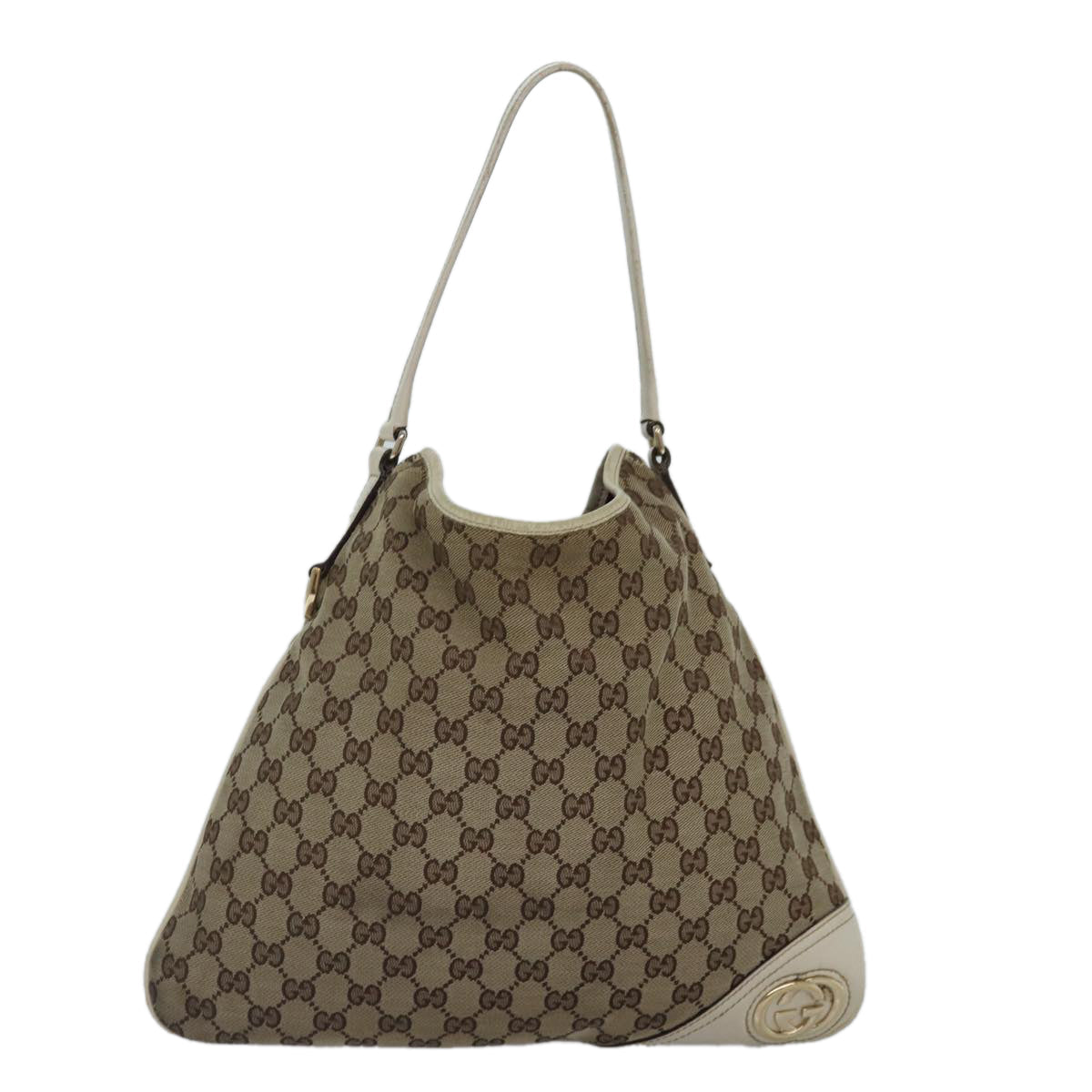 GUCCI GG Canvas Shoulder Bag Beige Gold 169947 Auth bs17560
