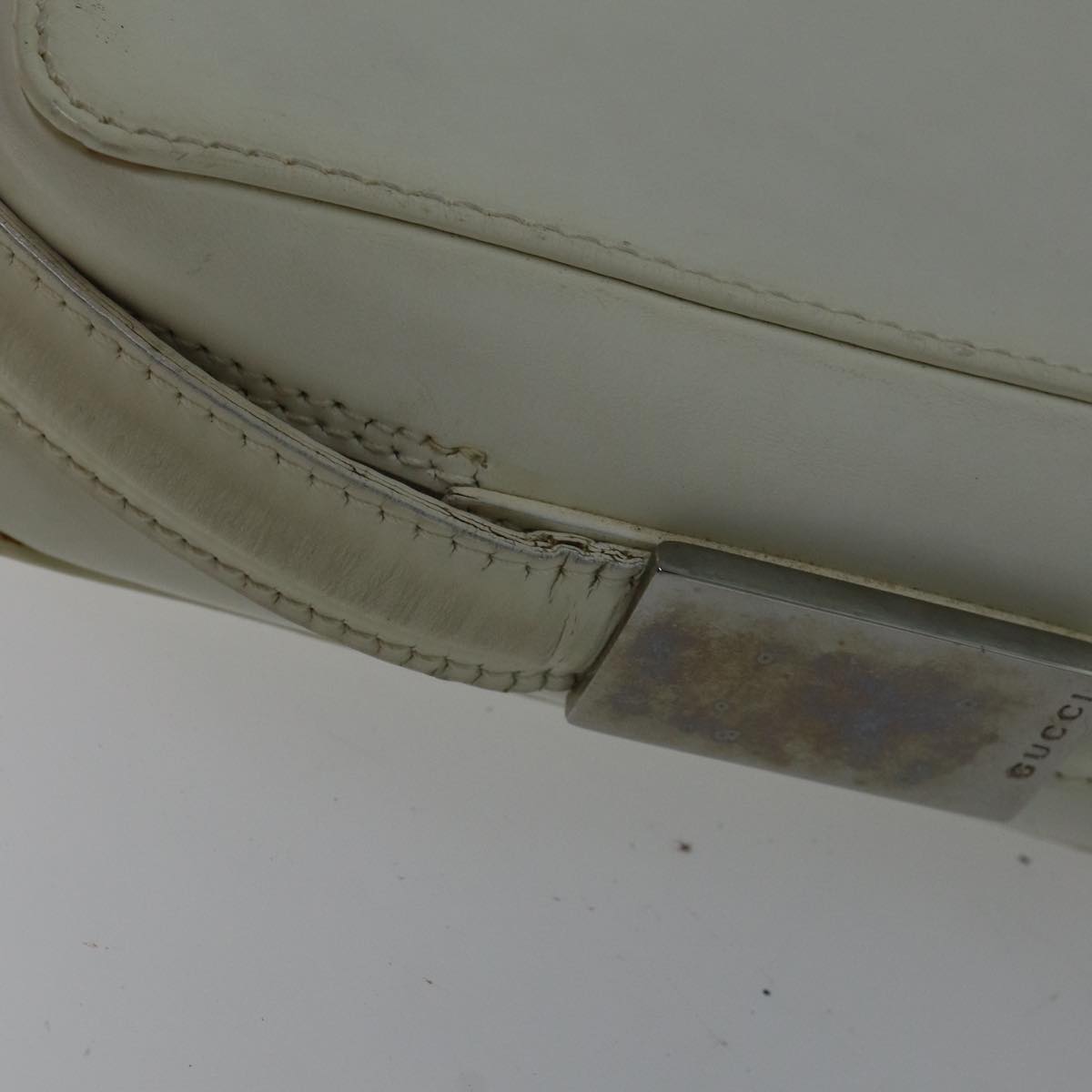GUCCI Shoulder Bag Leather White Silver 007 1014 0274 Auth bs17611