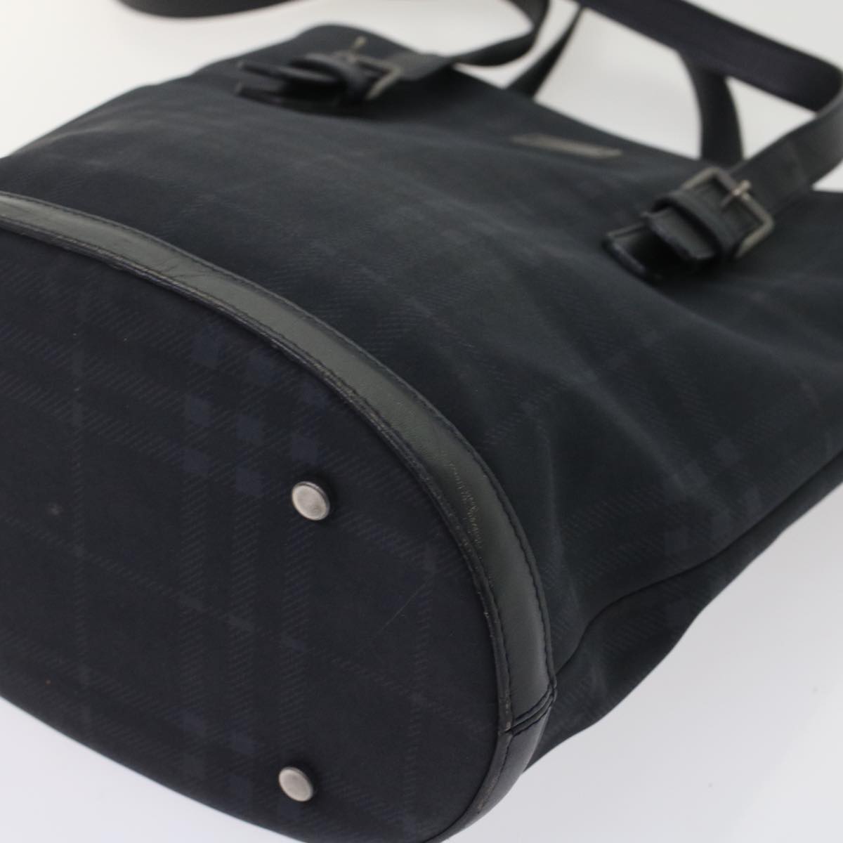 Burberry Nova Check Shoulder Bag Nylon Leather Black Auth bs6954