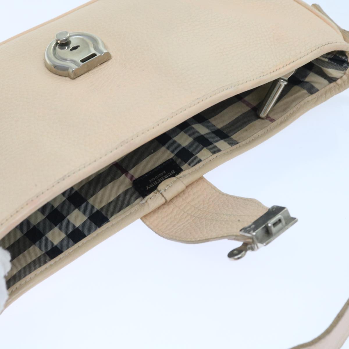 Burberry Shoulder Bag Leather Beige T-04-02 Auth bs9232