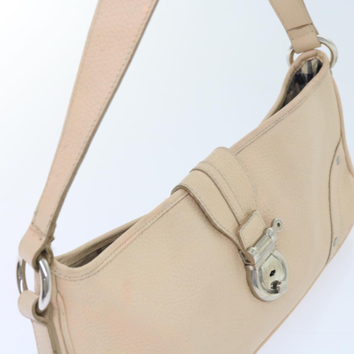 Burberry Shoulder Bag Leather Beige T-04-02 Auth bs9232
